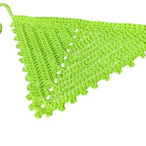 Crochet Picot Edge Open Weave Neon Green Bandana Hair Scarf